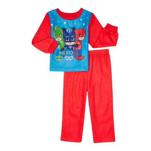 NWT PJ Masks Fleece Pajama Set Kids 4T Blue Red Heroes Cartoon Cozy Soft - Picture 1 of 4